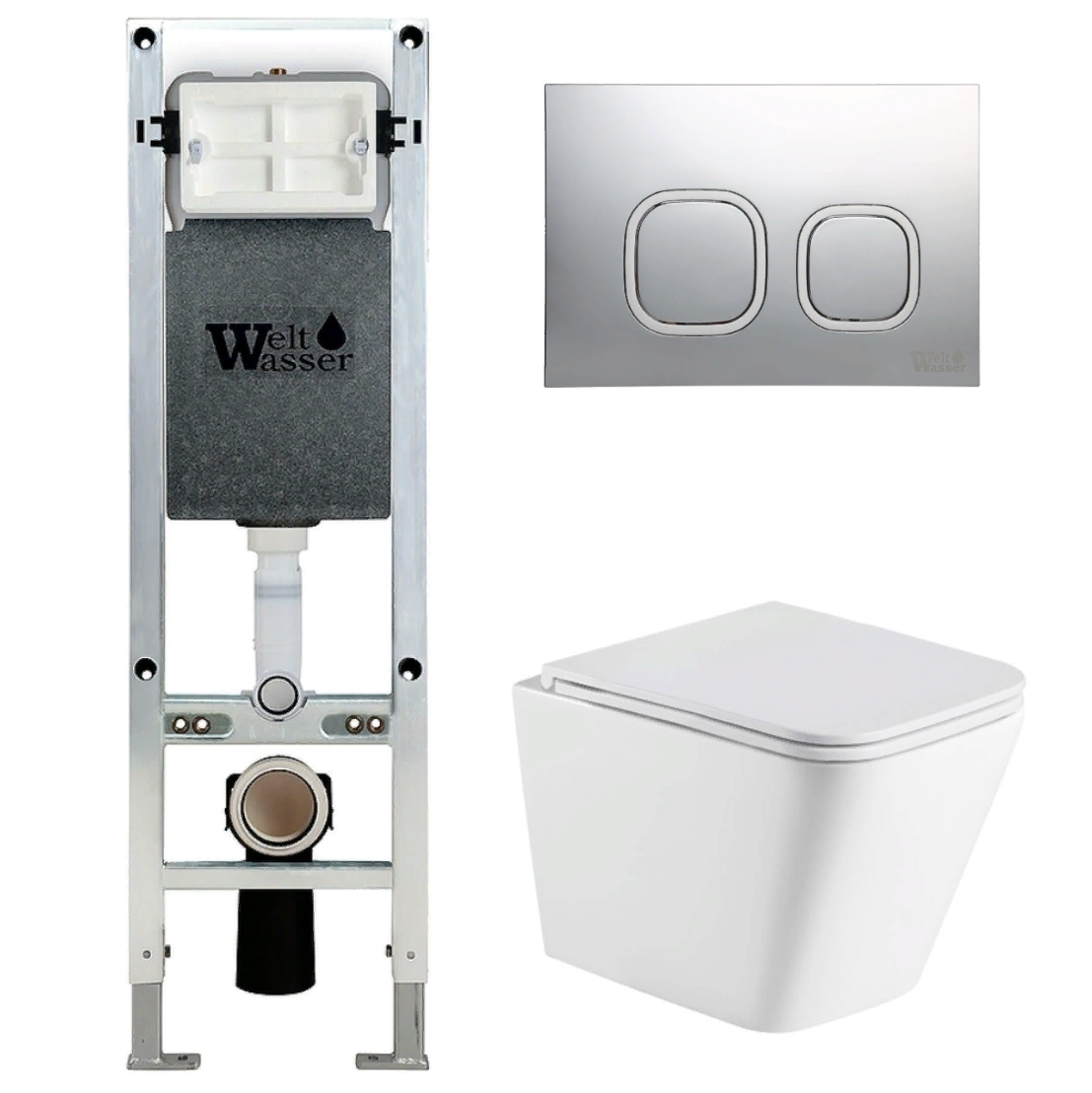 Унитаз с инсталляцией WeltWasser AMBERG 350 ST + GELBACH 043 GL-WT + AMBERG RD-MT CR