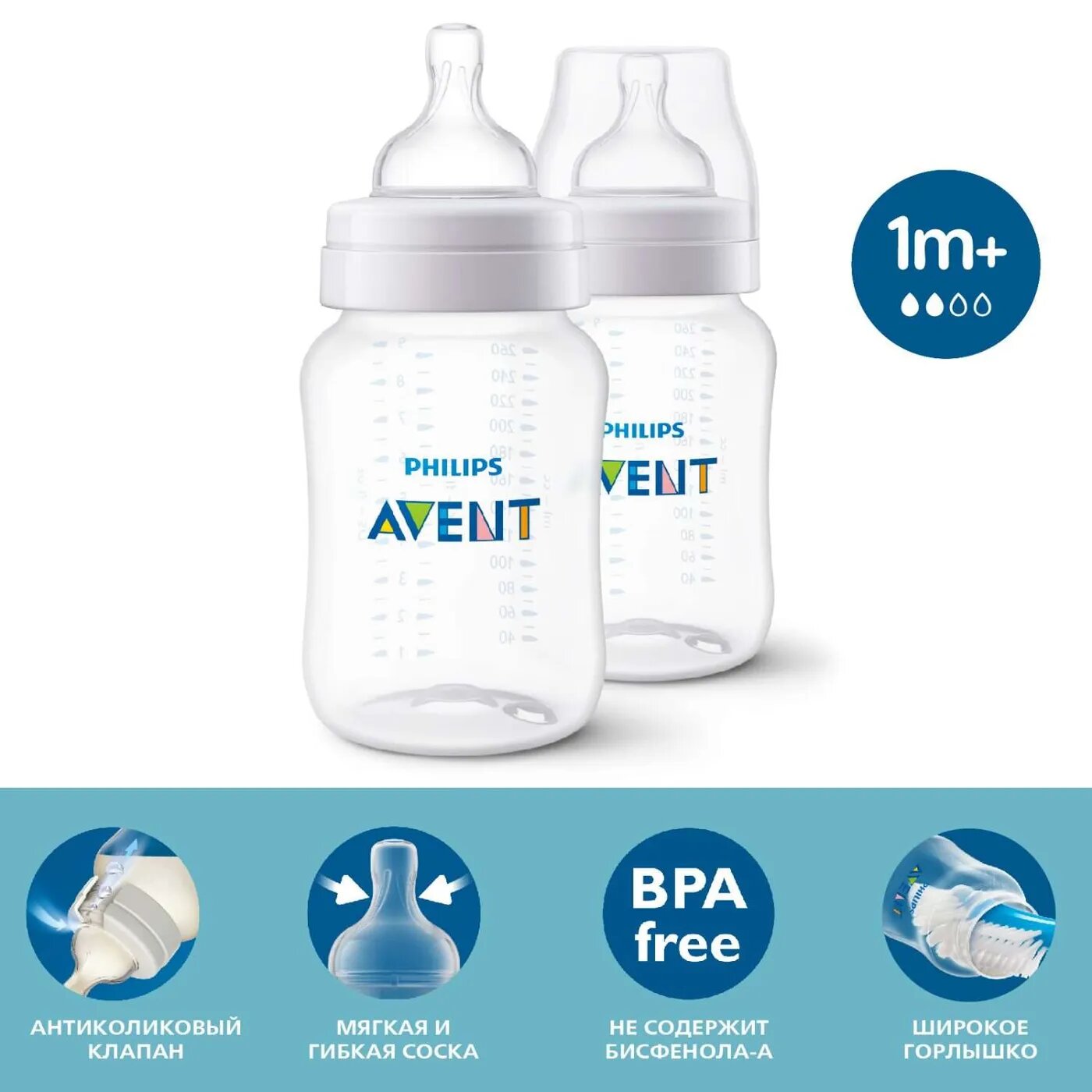 Бутылочка для кормления Philips Avent Anti-colic 260мл с 1месяца 2шт SCY103/02