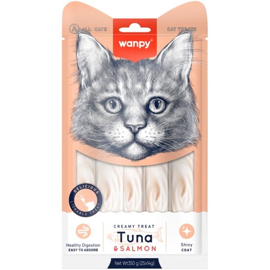 Лакомство для кошек Wanpy Cat "нежное пюре" из тунца и лосося 25шт х14 г