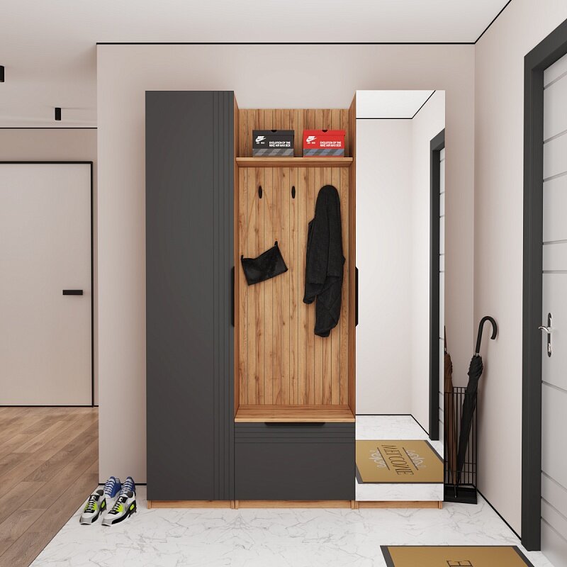 Прихожая Астрис-2 Графит 145x38x205 серый с зеркалом