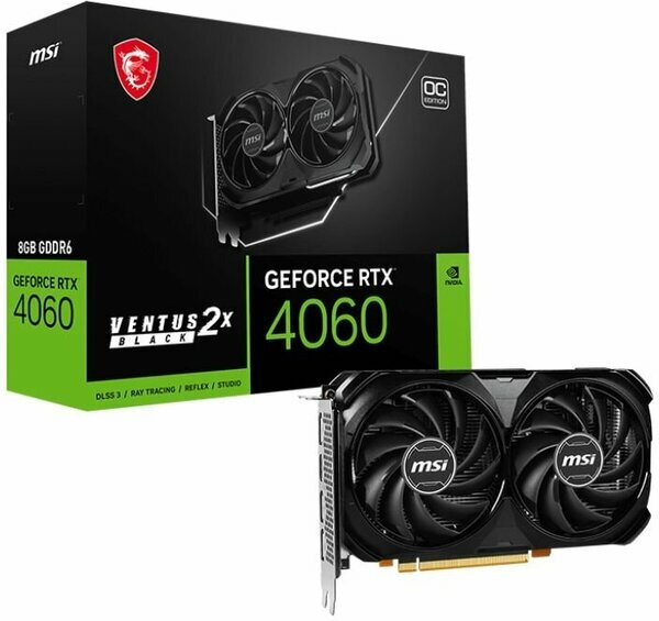 Видеокарта MSI RTX4060 VENTUS 2X BLACK 8GB OC GDDR6 128-bit DPx3 HDMI ATX 2FAN