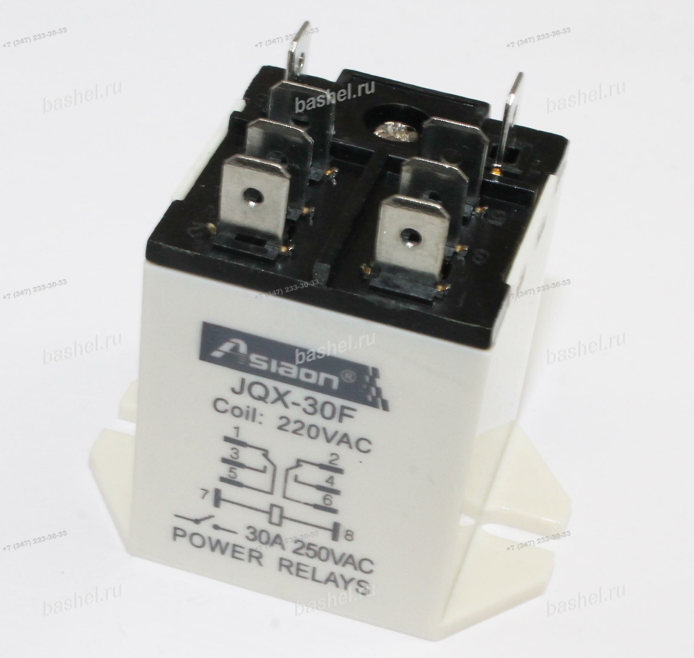 RELAY JQX-30F-2Z-220VAC Реле AsiaOn (упр.:220В/AC комм.: 30A/240В/AC 2NO/2NC AgCdO R-coil.:8 кОм)