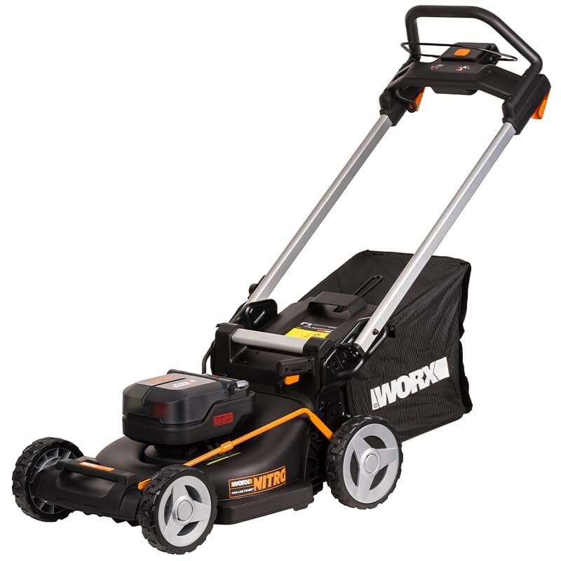 Газонокосилка WORX WG748E 40V 46 см аккумуляторная бесщеточная с двумя 4Ач батареями и двойной 2А зарядкой