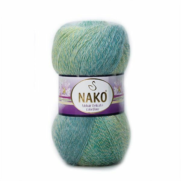 Пряжа NAKO Mohair delicate Colorflow (Нако), изумрудный - 28086, 5% мохер, 10% шерсть, 85% акрил, 5 мотков, 100 г, 500 м.