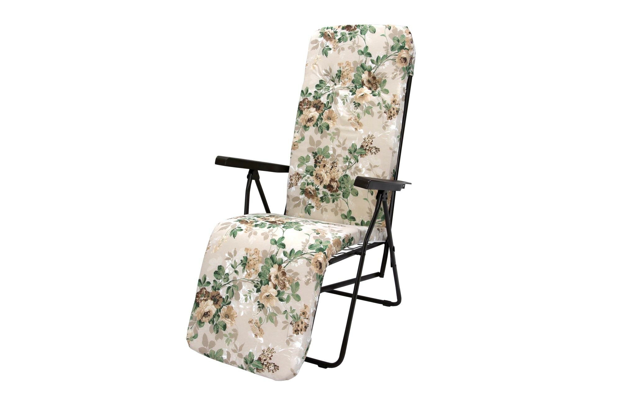 Кресло -шезлонг Альберто арт. с92а/117 (2 шт в в уп.) (каркас зеленый, ткань рис. цветы)