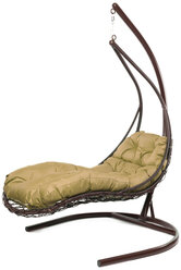 Подвесное кресло M-group лежачее с ротангом коричневое бежевая подушка