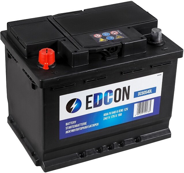 Аккумулятор автомобильный EDCON 60Ah 540A ПП (242х175х190) L2 242x175x190