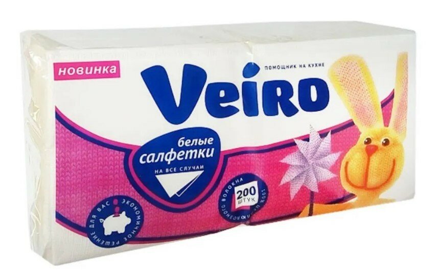 фото Набор из 3 штук Салфетки 1 слойные Veiro белые 27х24см, 200 листов