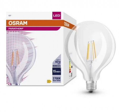 Светодиодная лампа Ledvance-osram OSRAM PARATHOM GLOBE125 GL CL 60 6,5W/827 ( =60W) FIL 220-240V 827 E27 806lm FIL