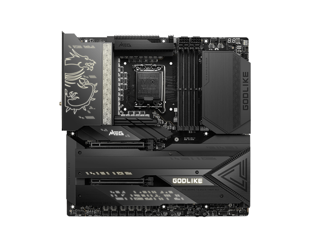 MSI Материнская плата Socket1700 MSI MEG Z790 GODLIKE (iZ790, 4xDDR5, M.2, SATA III, RAID, 2xPCI-E, Type-C, 2xTB, 2.5Гбит LAN, 10Гбит LAN, WiFi, BT, USB3.2, Type-C, E-ATX) (ret)