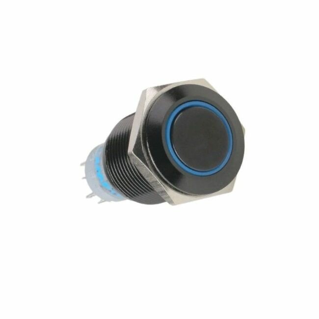 Переключатель Lamptron Анти-вандальный Vandal Switch,16mm; Ring; Blue; Blackhousing; Latching;