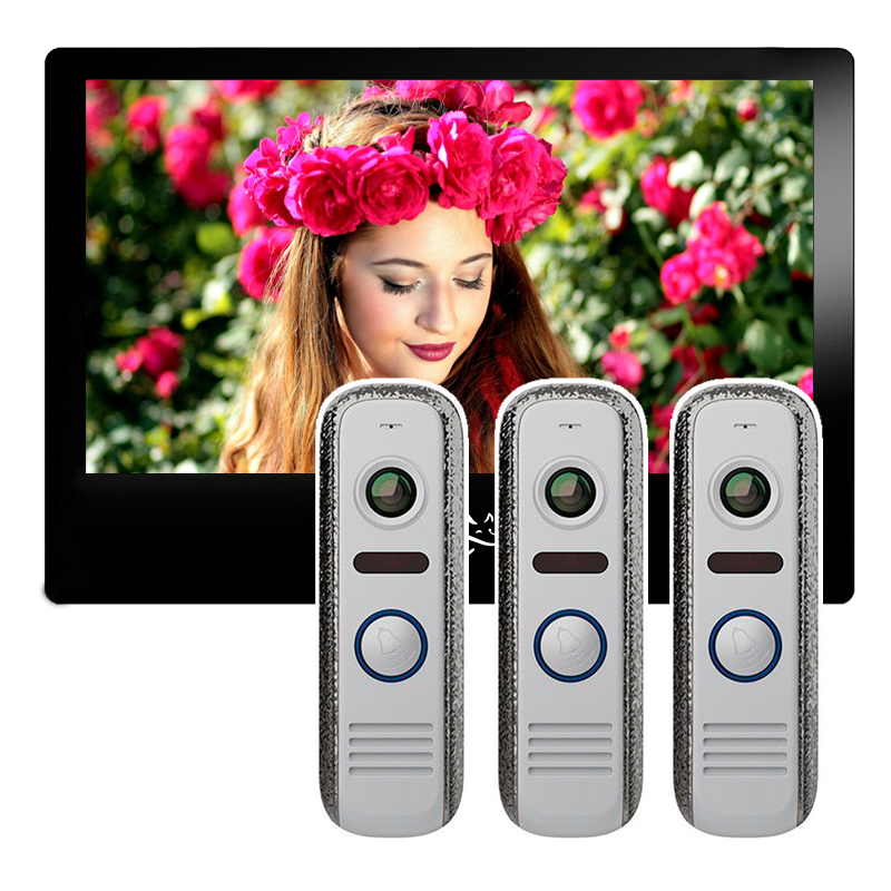 Комплект видеодомофона на 3 панели / монитор FX-HVD100R (черный)