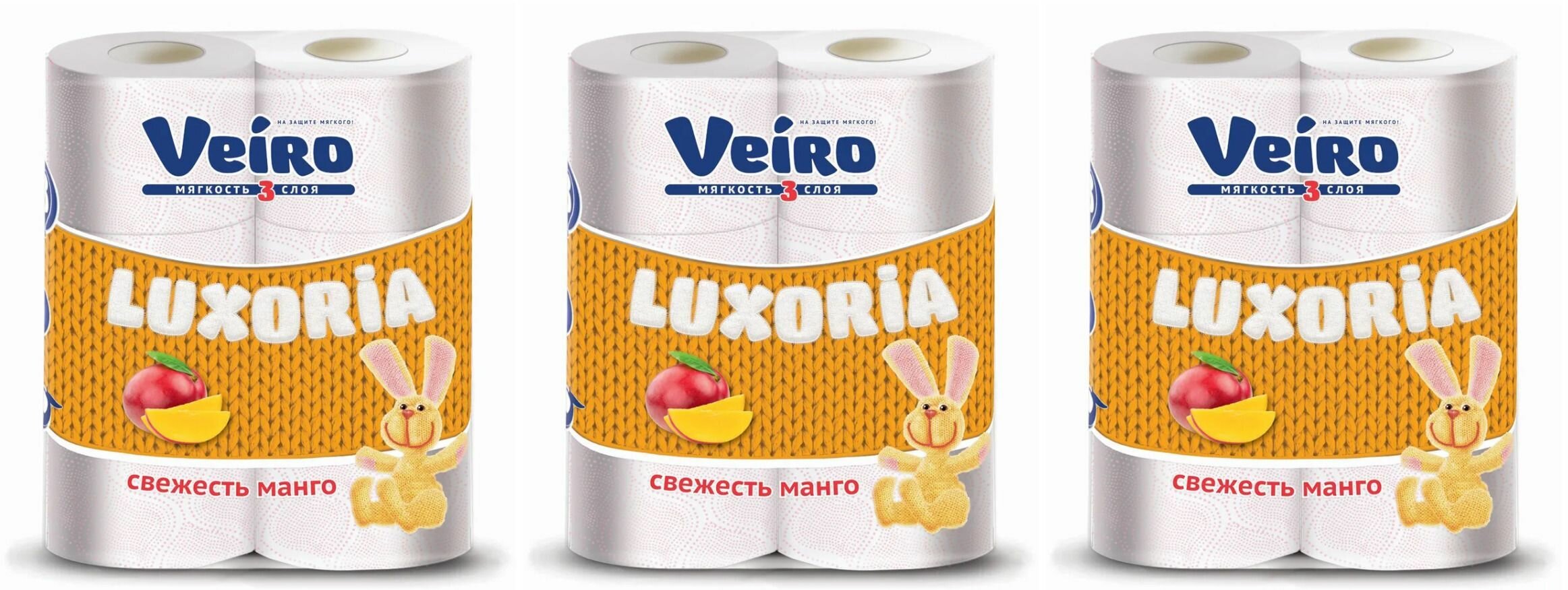 Veiro Туалетная бумага Luxoria , свежесть с манго, 3-слойная, 6 рулонов, 3 уп