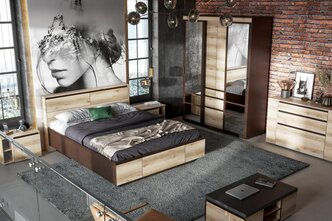 Спальный гарнитур в стиле Лофт Берген с комодом
