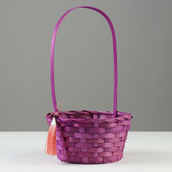 фото Корзина плетеная, D19 х 9 х 32 см, фиолетовая, бамбук