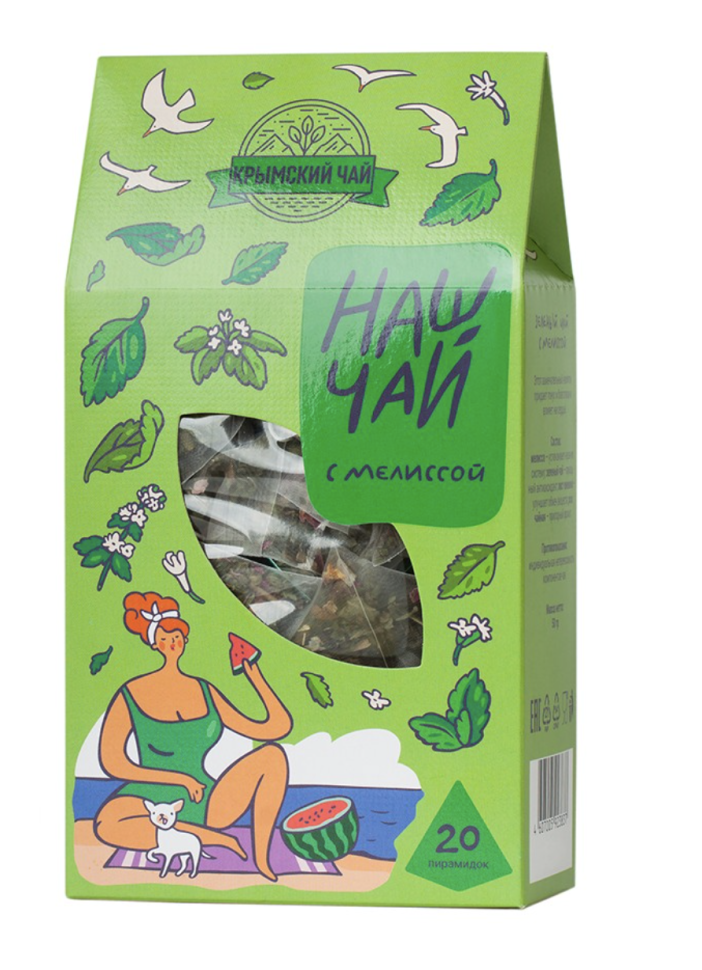 фото Травы Горного Крыма "Наш чай" Зелёный чай с мелиссой, листом ежевики, розой чайной, 20 пирамидок