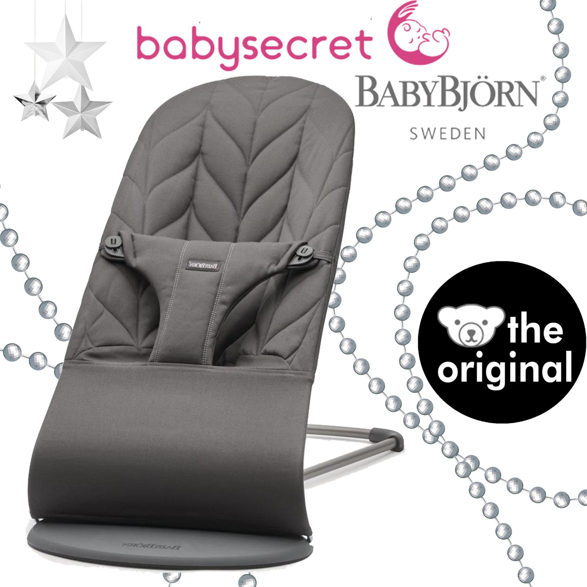 Детский шезлонг BabyBjorn Bliss Cotton (антрацит/лепесток) (061.26)