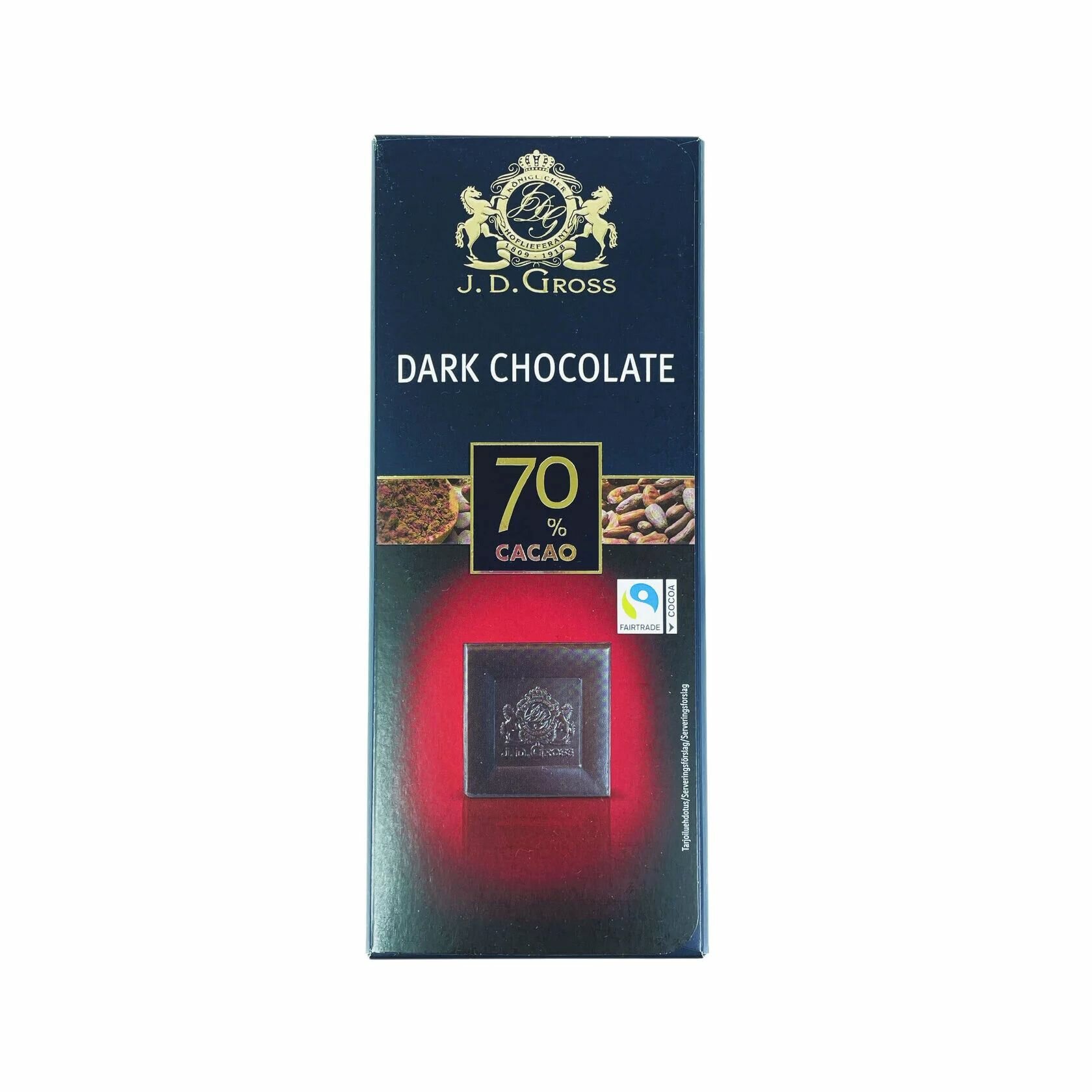 Темный шоколад, содержание какао 70%, J. D. Gross Dark Chocolate, 125гр. Германия