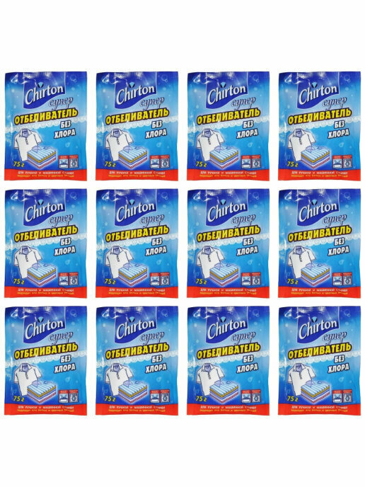фото Чиртон Отбеливатель Супер без хлора порошок, 75 гр, 12 шт/
