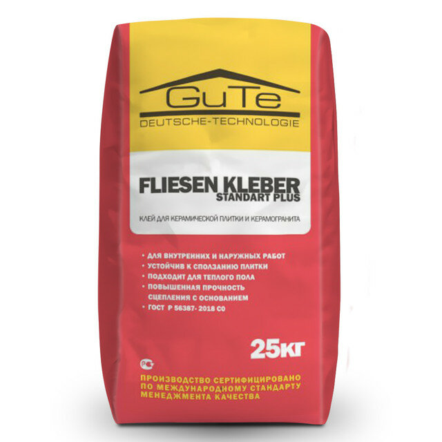 клей для кафельной плитки GUTE Fliesen Kleber Standart Plus 25кг, арт.СТСМ150/5