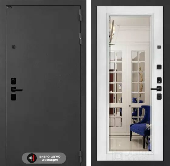 Входная дверь ACUSTIC с внутренней панелью зеркало фацет цвет белый софт размер по коробке 880х2050 левая