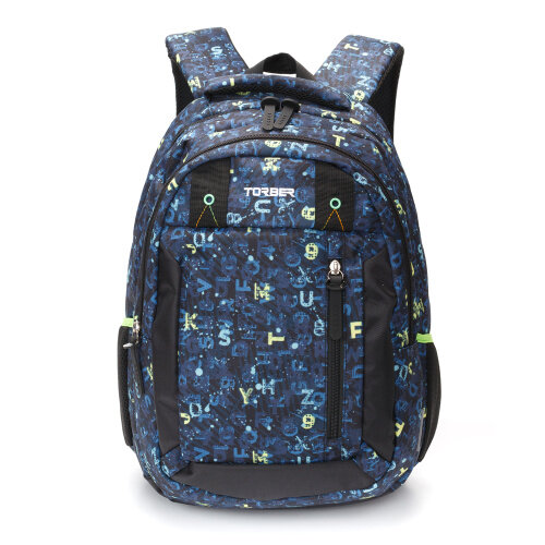 Рюкзак Torber CLASS X, темно-синий с принтом "Буквы", полиэстер, 45 x 32 x 16 см + Пенал в !