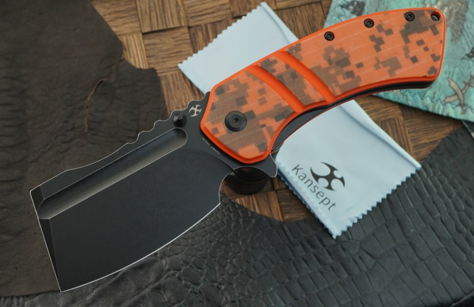 Складной нож Kansept Knives XL Korvid, сталь 154CM, рукоять оранжевый G-10/камуфляж