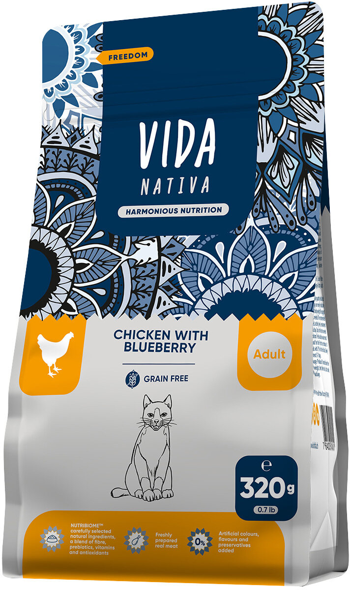 VIDA NATIVA FREEDOM ADULT CAT CHICKEN & BLUEBERRY для взрослых кошек с курицей и черникой (032 кг)