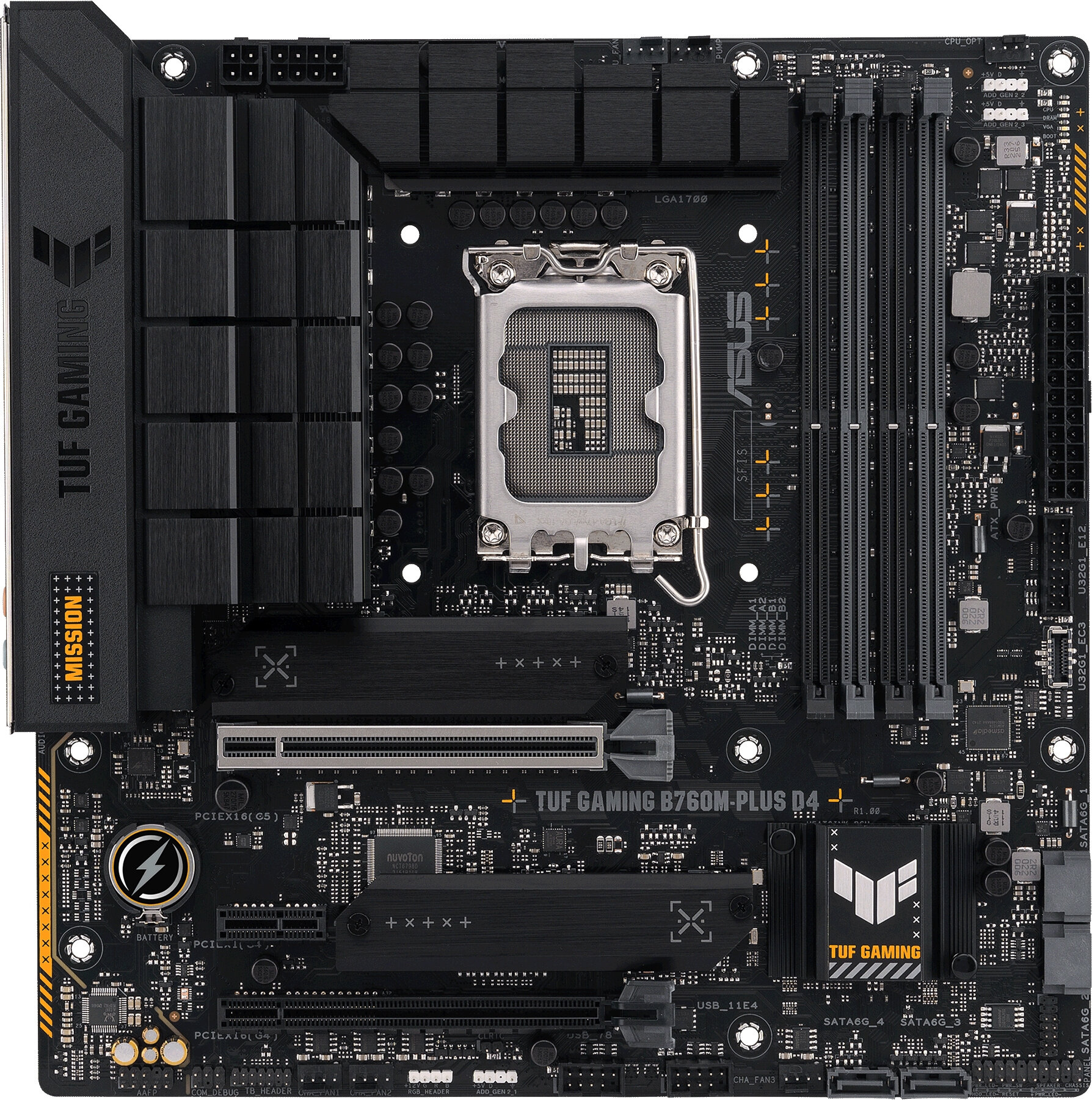 ASUS Материнская плата Asus TUF GAMING B760M-PLUS D4 Soc-1700 Intel B760 4xDDR4 mATX AC`97 8ch(7.1) 2.5Gg RAID+HDMI+DP TUF GAMING B760M-PLUS D4