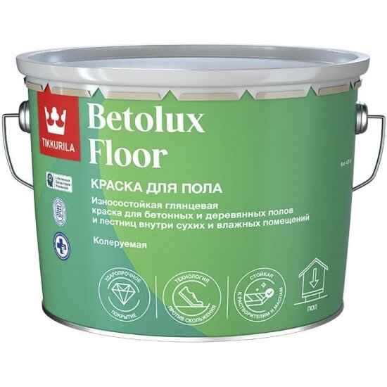 Краска для пола Tikkurila Betolux Floor (Бетолюкс Флор) , уретано-алкидная, база А, белая, 9 л