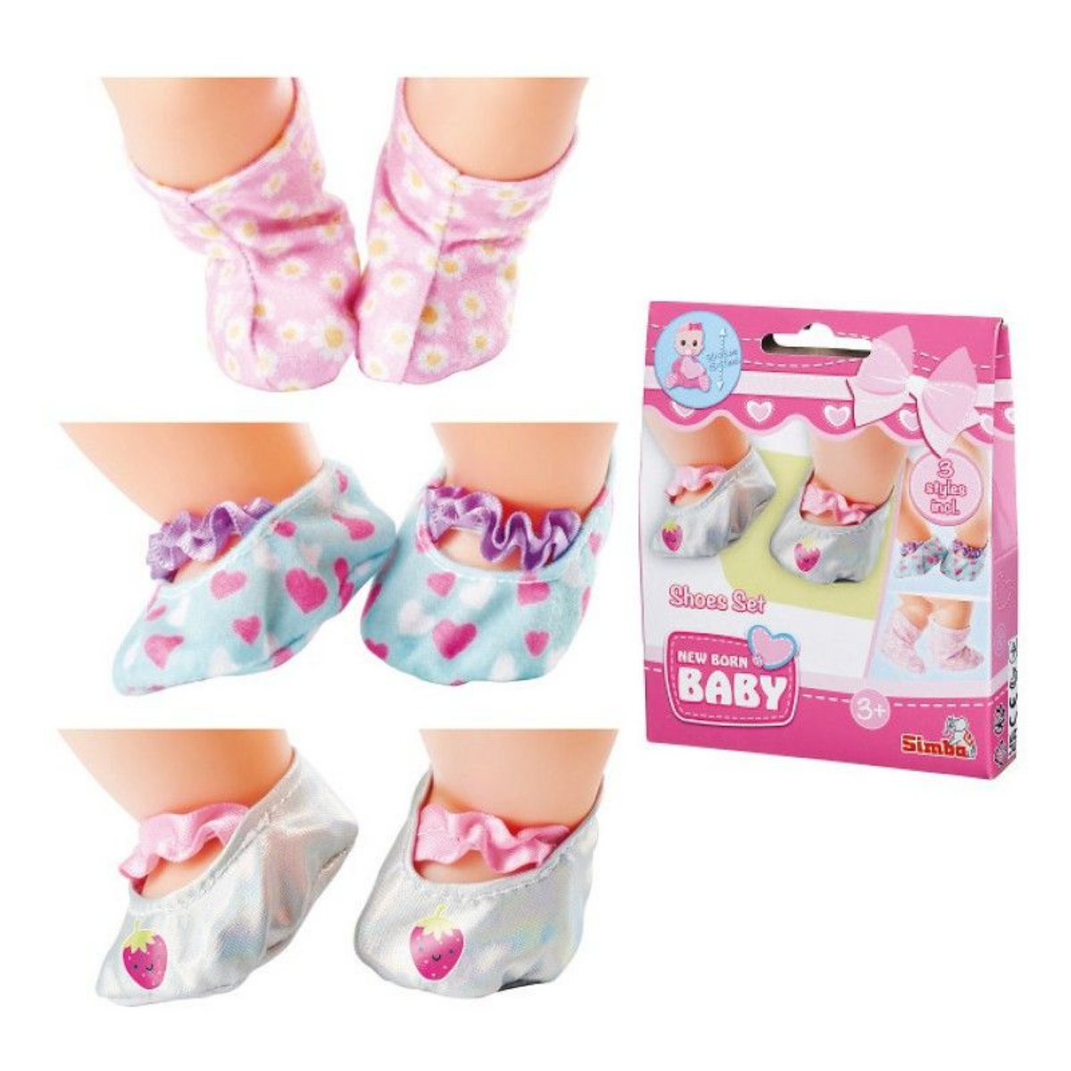 Одежда для кукол Комплект обуви для кукол New Born Baby, 3 пары, сапожки и балетки, Simba