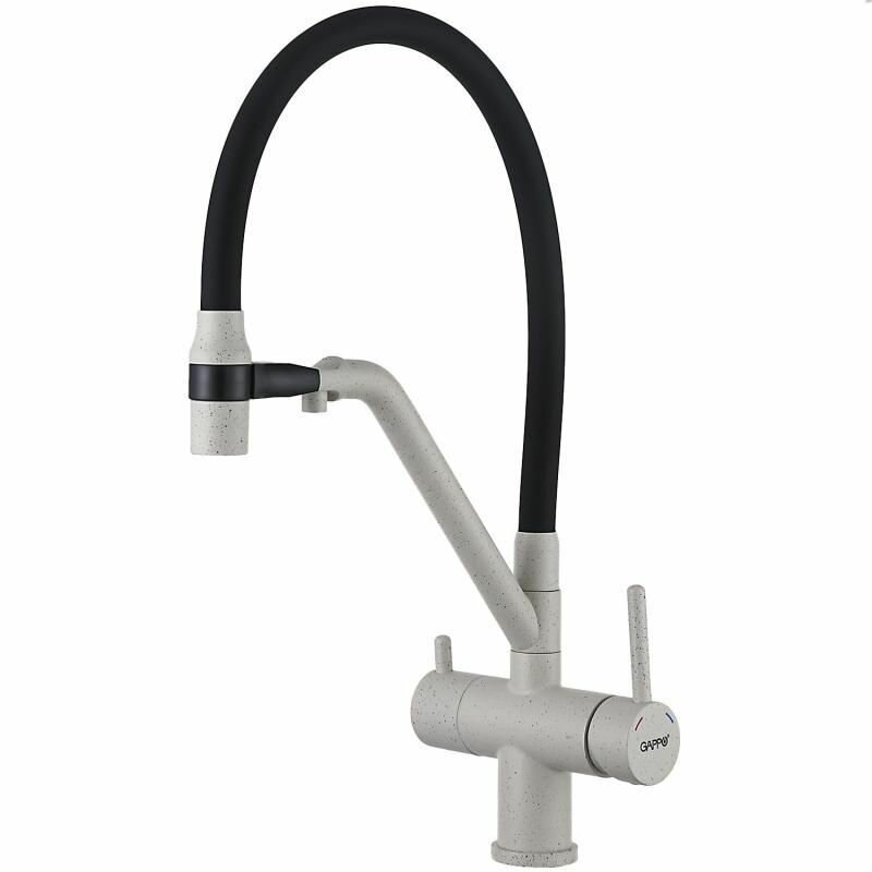 Смеситель для кухонной мойки Gappo G98-81 G4398-81 с гибким изливом и подключением фильтра питьевой воды белый черный