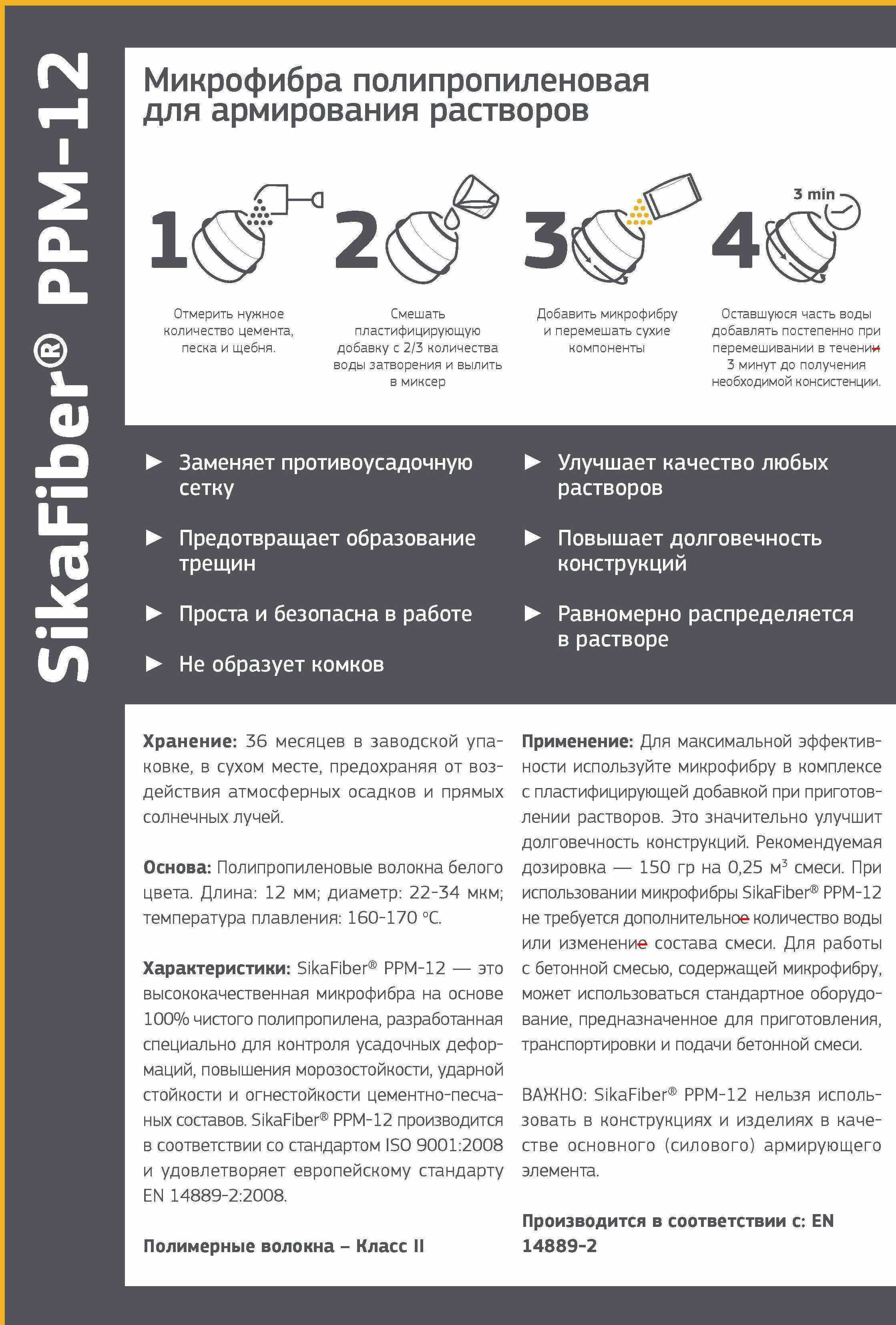 Армирующая фибра для бетона SikaFiber PPM-12 150 г