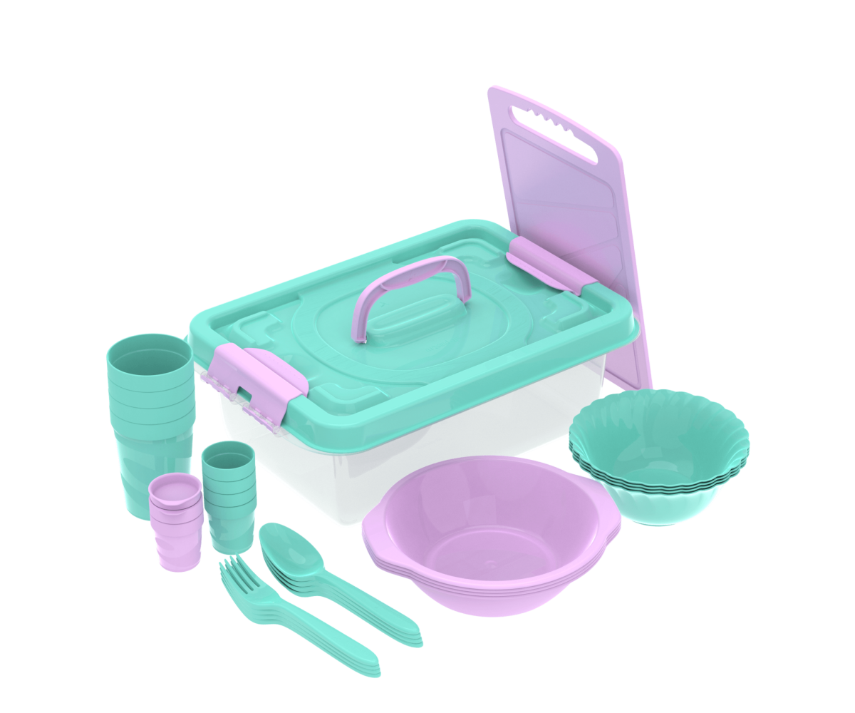 Набор посуды для пикника №15 В дорогу – 2. 4 персоны, 28 предметов