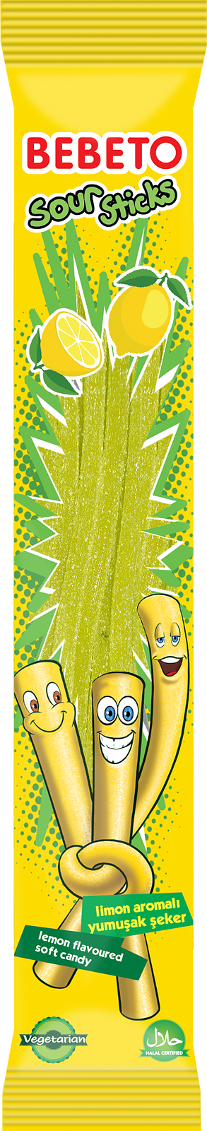 Упаковка из 24 штук Мармелад жевательный Bebeto Sour Sticks вкус лимона 30г, Турция