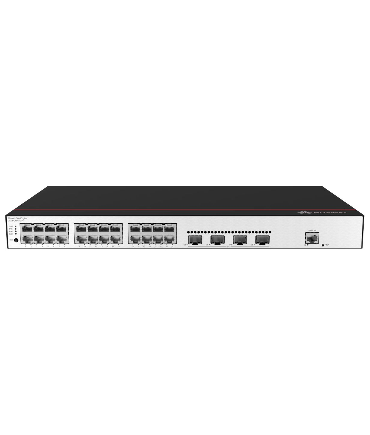 Коммутатор Huawei S5735-L24P4XE-A-V2 (24*10/100/1000BASE-T ports, 4*10GESFP+ ports, 2*12GE stack ports, PoE+, AC power + 02311VGN, Basic SW)