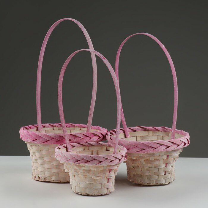 фото Набор корзин плетеных, D16х10/31 см, D19х11х33 см, D21х12х35 см, 3 шт, розовые, бамбук