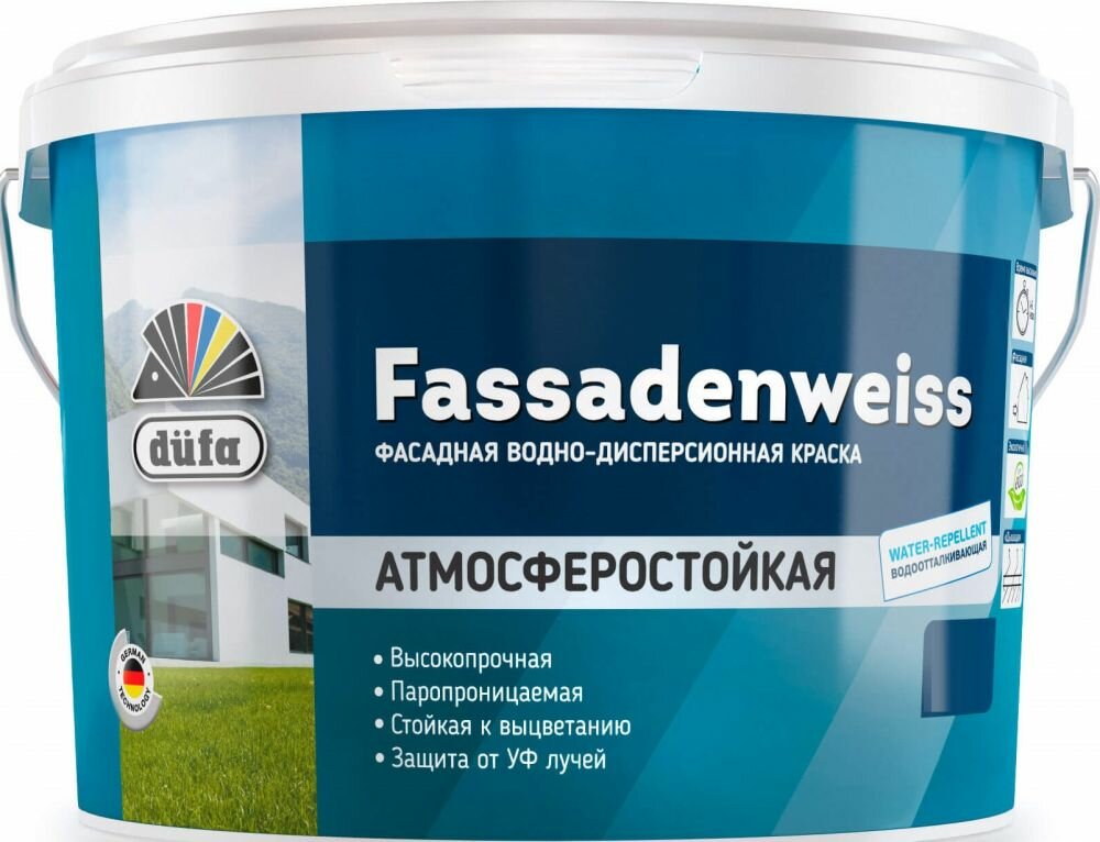 Краска Фасадная Dufa Retail Fassadenweiss 2.5л Белая, Матовая, Атмосферостойкая, Водно-Дисперсионная / Дюфа Ритейл Фассаденвайс.