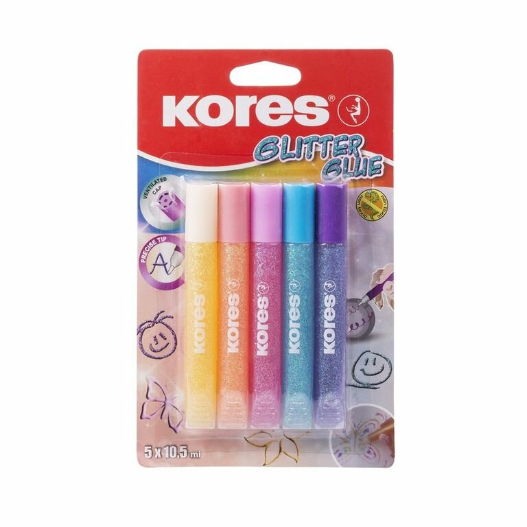 фото Клей декоративный с блестками 5 цветов по 10,5мл, KORES