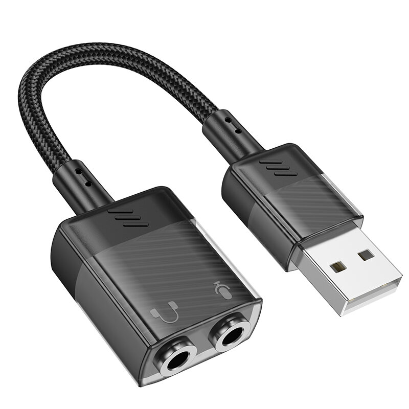 Переходник с USB на 2 Jack 3.5мм (нашуники+микрофон), LS37, HOCO, черный