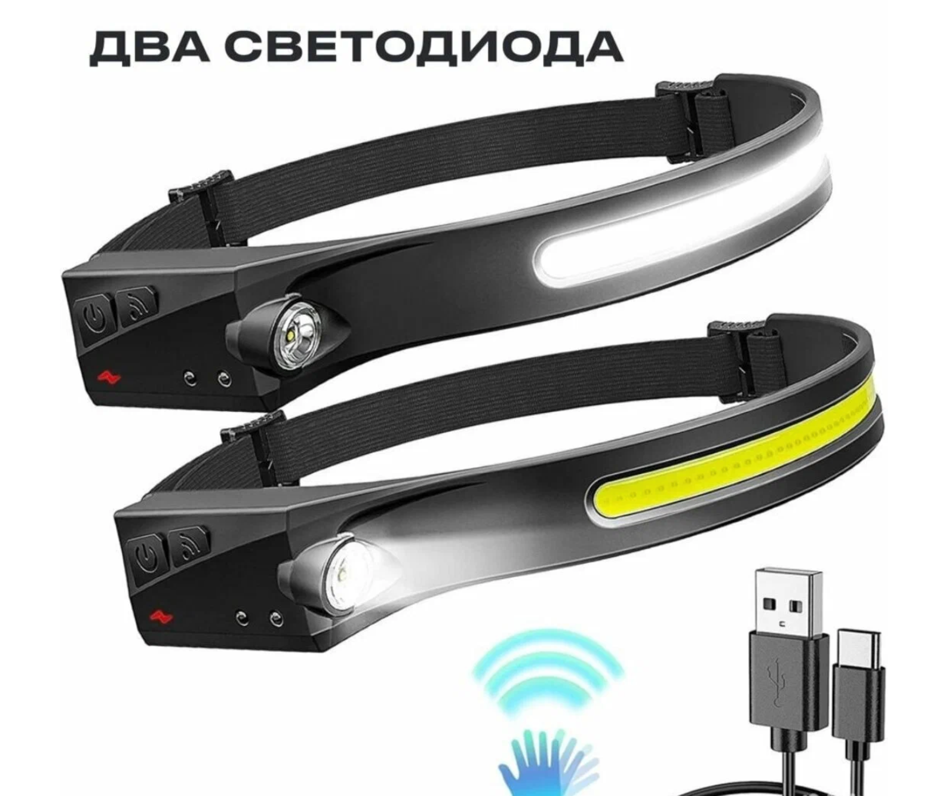 Мощный светодиодный фонарь налобный с USB зарядкой и с аккумуляторными батареями влагозащита включение по взмаху гибкий для рыбалки и охоты