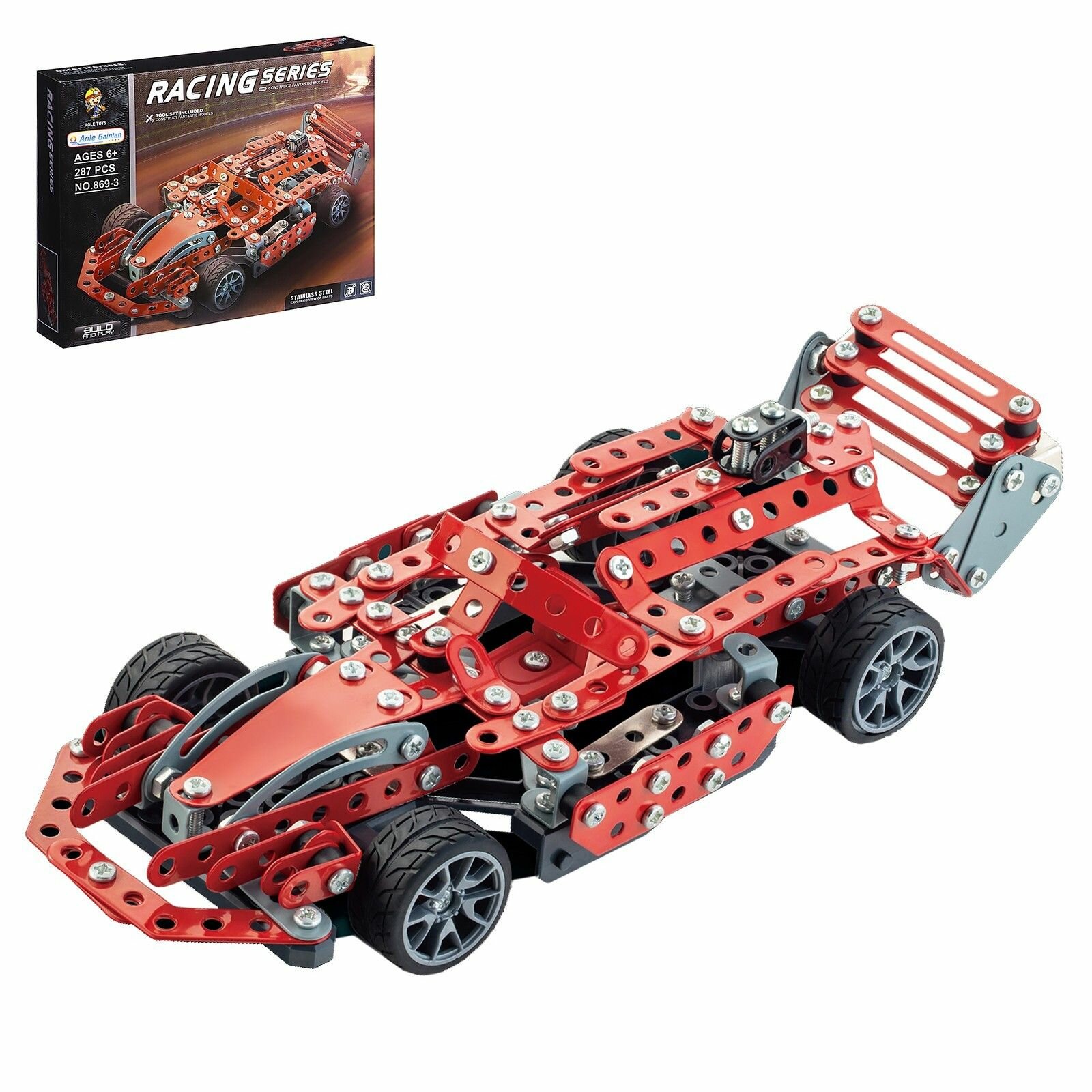 фото Конструктор металлический "Гонка",детский игровой набор из 287 деталей, винтовой конструктор с болтами и гайками, сборная модель