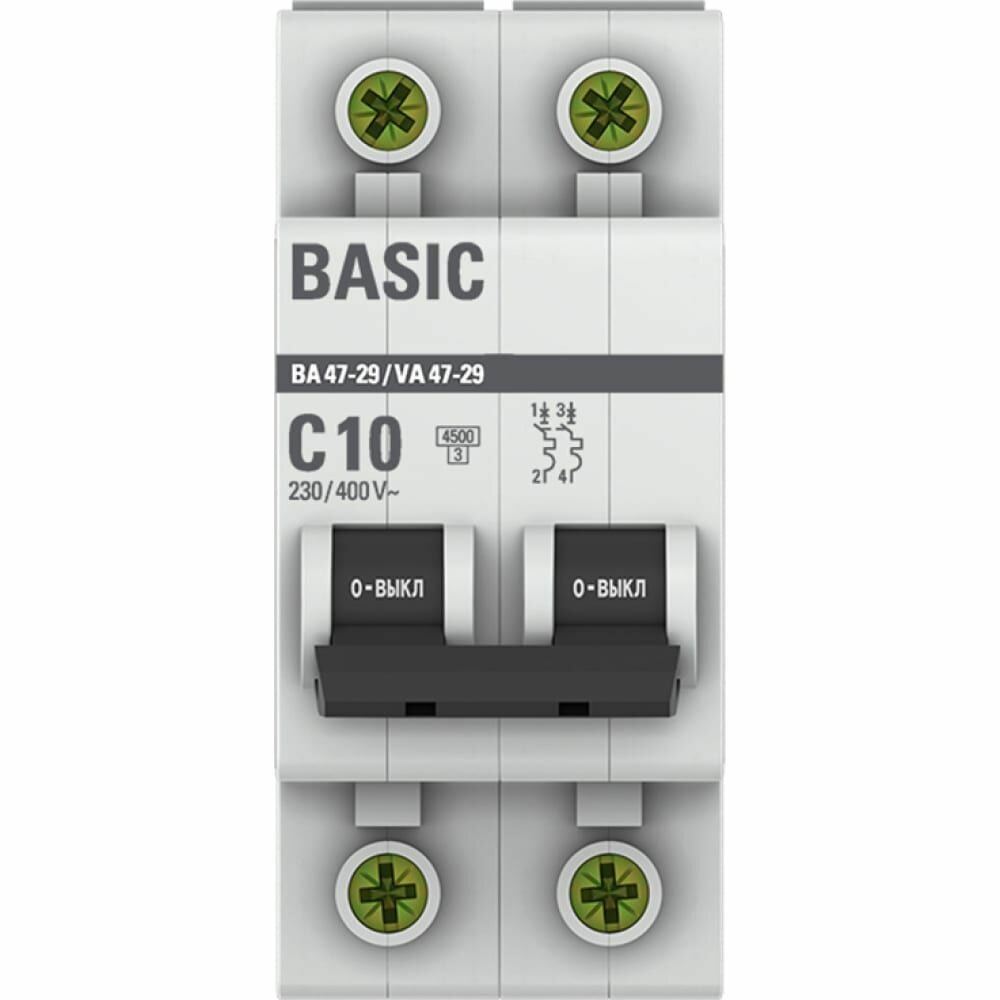 Автоматический выключатель EKF 2P 10А (C) 45кА ВА 47-29 Basic mcb4729-2-10C