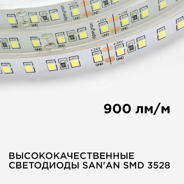 Светодиодная лента для подсветки рабочей зоны SMD 3528 120 диод/10 Вт/м 24 В 8 мм IP20 5 м теплый белый свет Apeyron - фото №4