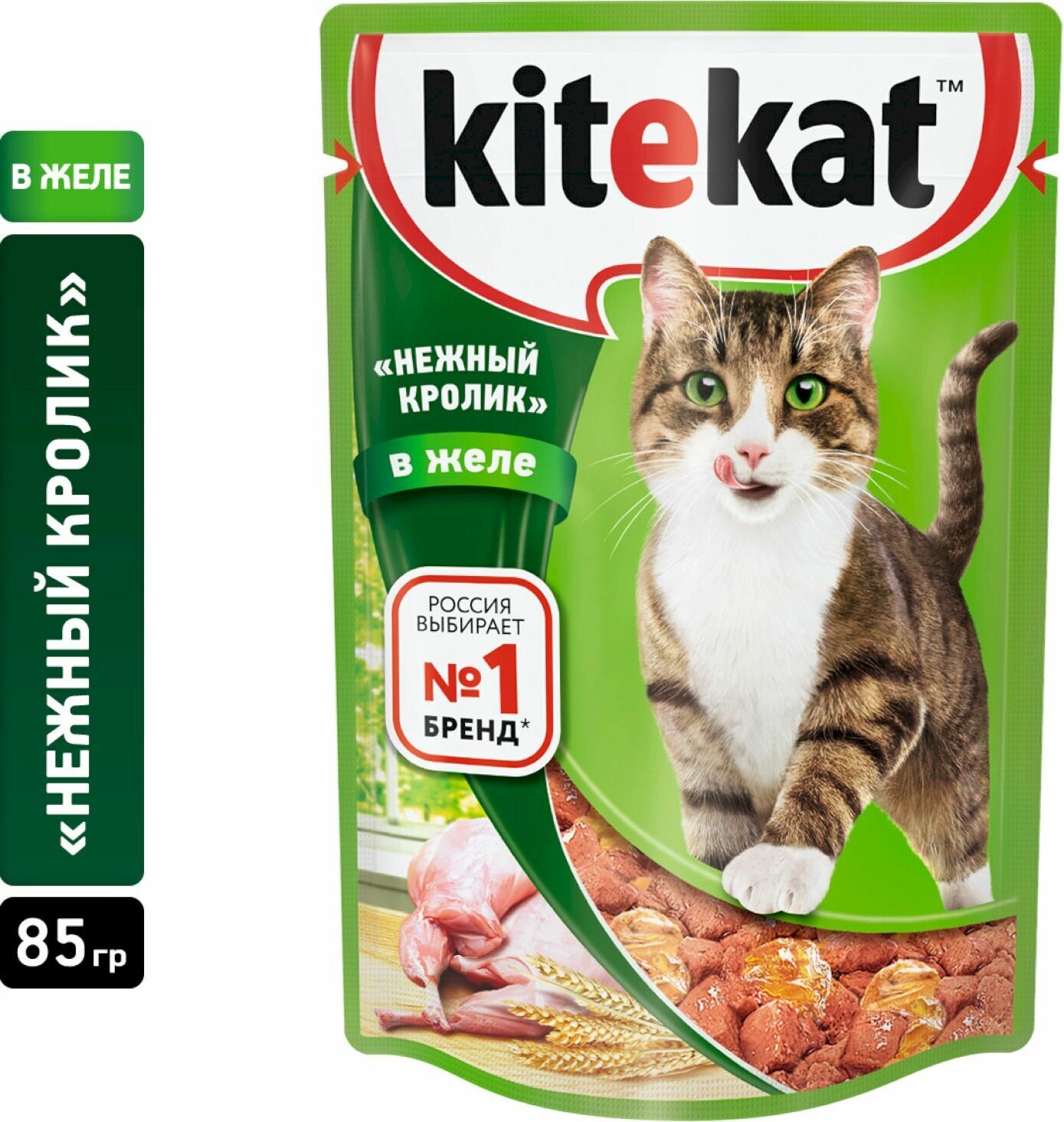 Влажный корм для кошек Kitekat, нежный кролик кусочки в желе, 85г