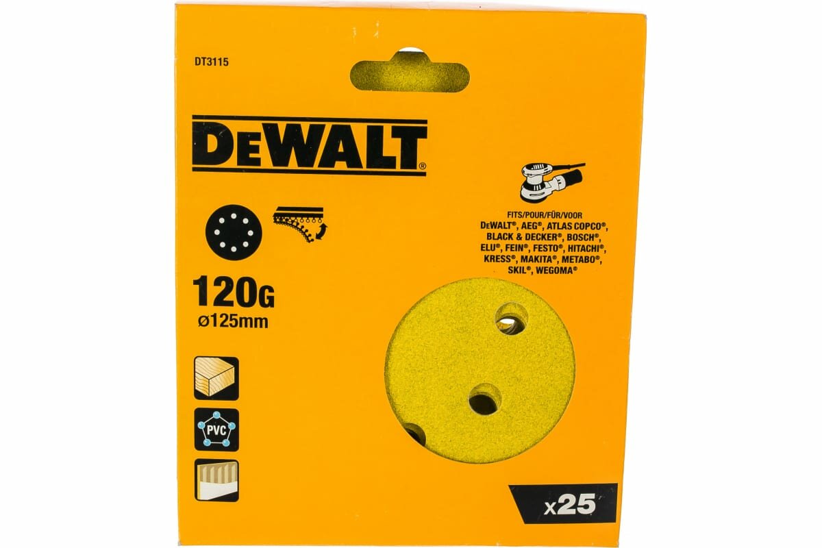 Dewalt Шкурка шлифов. Шлиф.бум.Д125 ммзер.12025штлипучка DT 3115