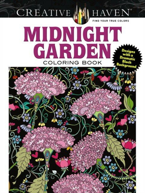 Boylan Lindsey "Creative Haven Midnight Garden Coloring Book: Heart & Flower Designs on a Dramatic Black Background"