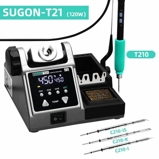 Паяльная станция SUGON T21 120Вт для жал формата C245 C210 C115 с тремя жалами в комплекте С210