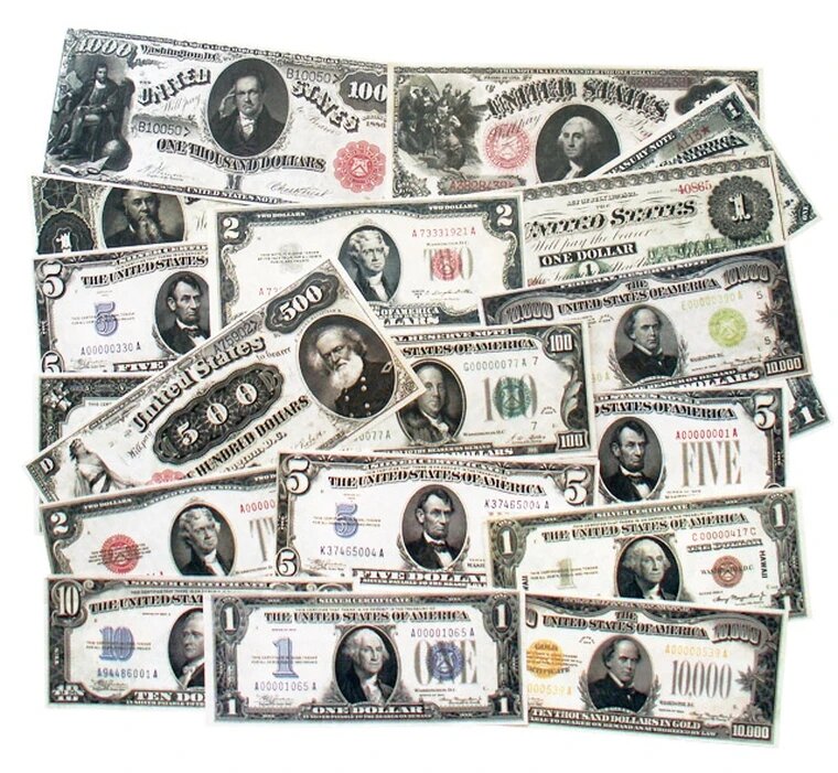 фото 19 банкнот доллары США разных номиналов без повторов, копии арт. 19-8803