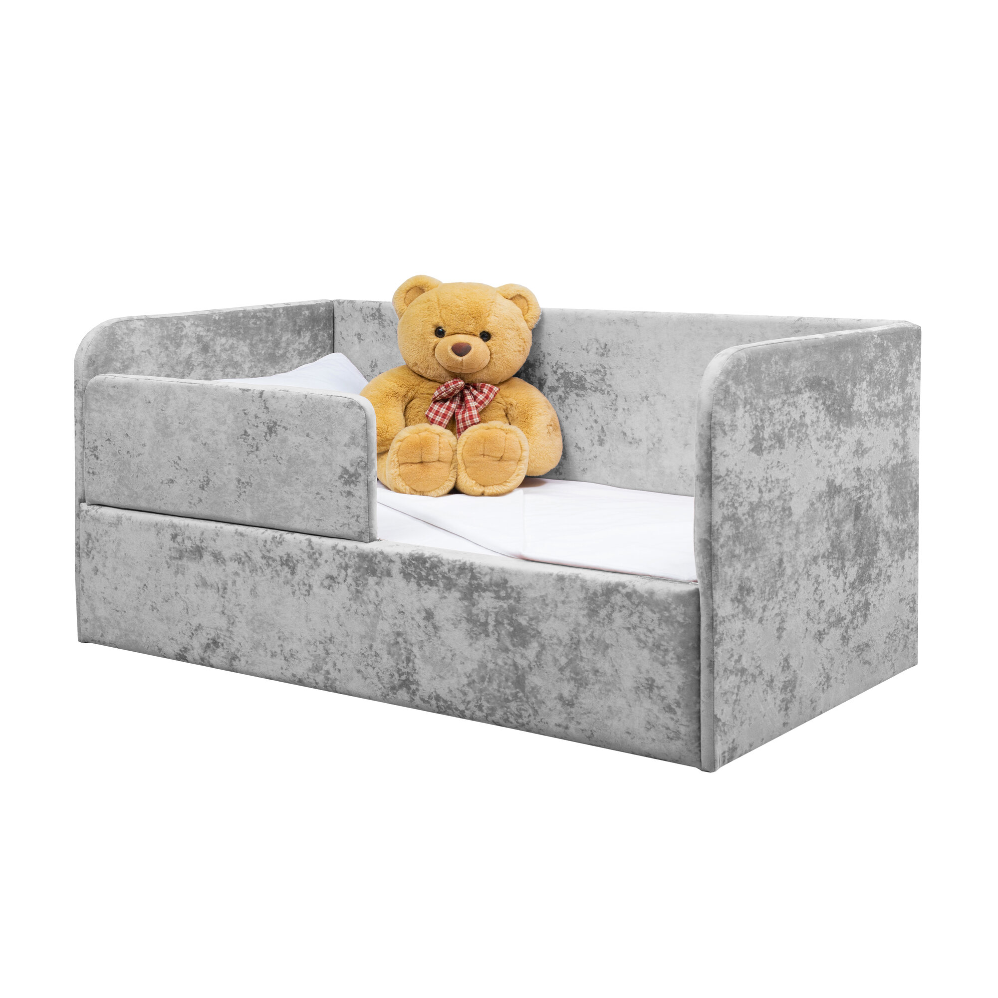 фото Кровать-диван Непоседа 180*90 серая, с защитным бортиком, универсальный угол сборки